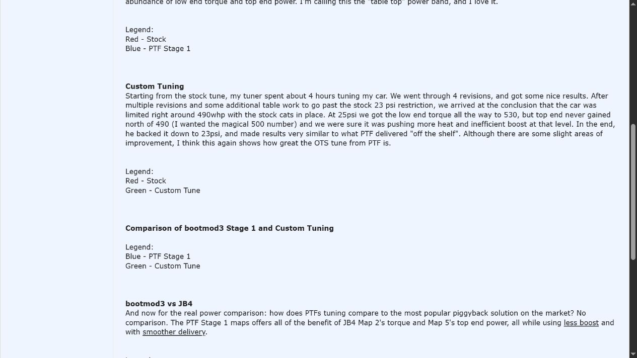 BimmerPost owner report saying a four-revision custom tune ended with results similar to BM3 OTS