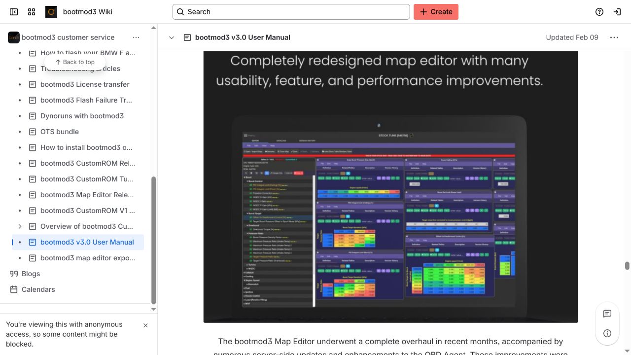 BM3 manual showing the platform's calibration map editor interface